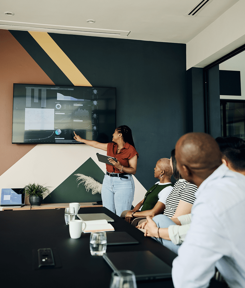 Presentation in a modern conference room setting.